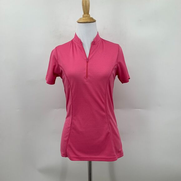 Canari Cycling Shirt Women S Pink Quarter Zip Mock Neck Short Sleeve Back Pocket - Picture 2 of 12